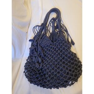 Monserat De Lucca Belen Macrame Tote Bag - Navy Blue Beachy Boho